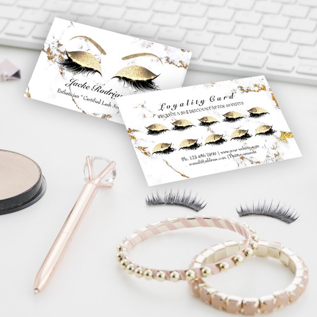 Cartão de fidelidade 10 Artista de maquilhagem tra (Loyalty Card 10 Makeup Artist Lashes Marble Gold)