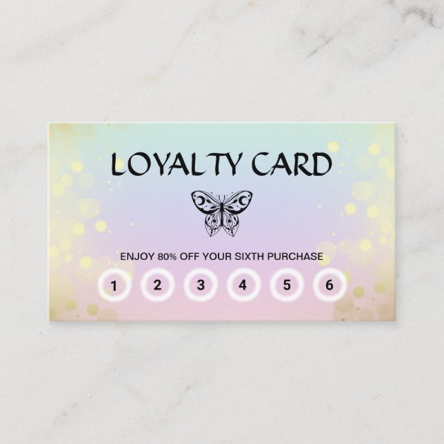 Cartão De Fidelidade *~* 6 Punch Butterfly Mágica Rainbow Pastel  (Frente)