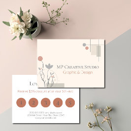 Cartão De Fidelidade Abstract Pastel Design: Modern Florals & Geometry