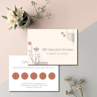 Cartão De Fidelidade Abstract Pastel Design: Modern Florals & Geometry