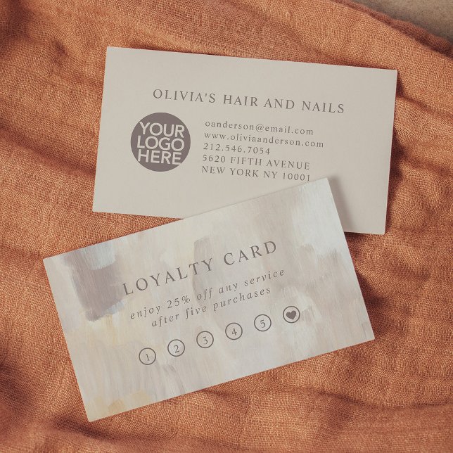 Cartão De Fidelidade Abstrato pintado | Mínimo Elegante e logotipo (Criador carregado)