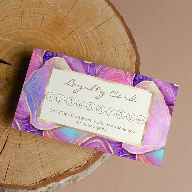 Cartão De Fidelidade agate de lavanda dourada rosa-do-mar com abstrato (Abstract watercolor pink teal gold lavender agate)