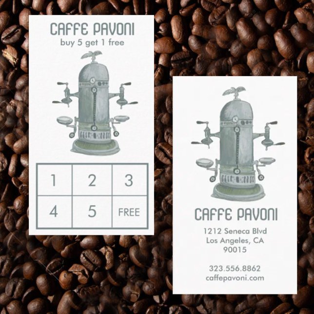 Cartão De Fidelidade Aquarela Café de Máquina Espresso Antica (Watercolor antique espresso machine custom coffee loyalty card business card
)