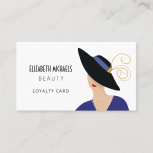 Cartão De Fidelidade Art Deco Woman em Hat Beauty ou Cosmetic Marketing