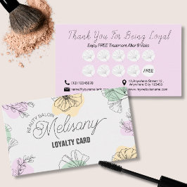 Cartão De Fidelidade Arte Dourada Verde Floral Moderna, Rosa Minimalist