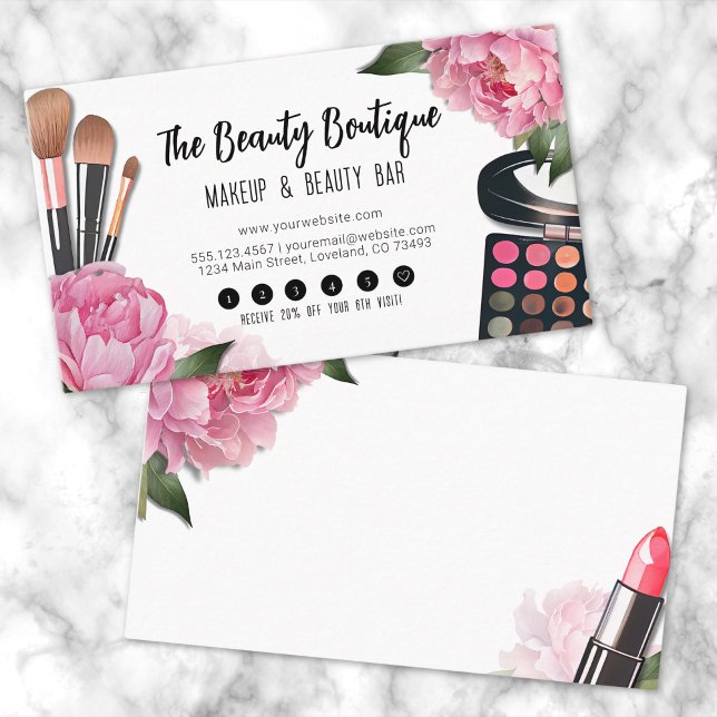 Cartão De Fidelidade Artista de Maquiagem de Beleza por Aquarela Rosa (Pink Watercolor Beauty Makeup Artist Business Loyalty Card)