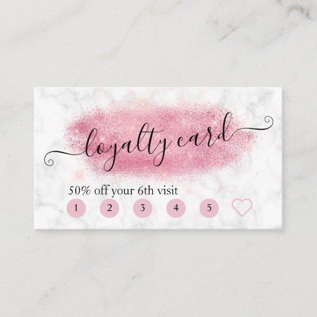 Cartão De Fidelidade Artista de maquiagem de mármore Elegante rosa (Frente)