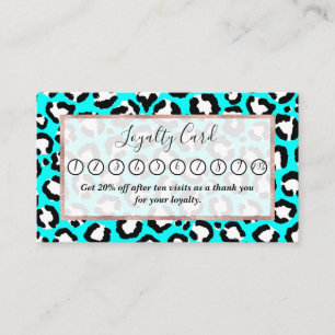 Cartão De Fidelidade Artsy Modern Cyan Blue Leopard Animal Print