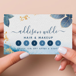 Cartão De Fidelidade Azul, Dourado, Cores de Água, Abstrato