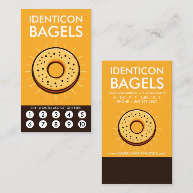 Cartão De Fidelidade Bagel Loyalty Punch Card (Frente/Verso)