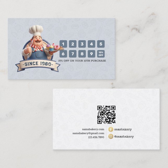 Cartão De Fidelidade Bakery Store Pastry Chef Desserts Loyalty Punch (Frente/Verso)