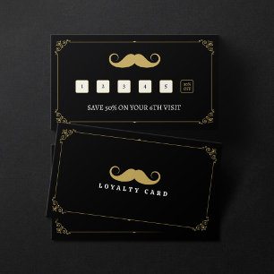 Cartão De Fidelidade Barbearia Vintage Bigode Preto e Dourado Simples