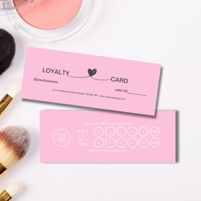 Cartão De Fidelidade Beleza Rosa Elegante Simples (Simple Heart Elegant Pink Beauty Loyalty Card)