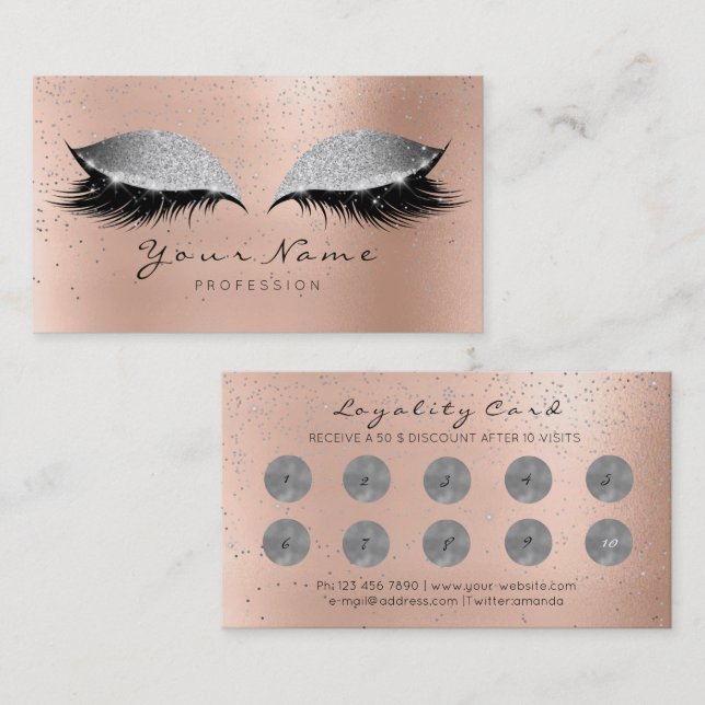 Cartão De Fidelidade Belty Salon Loyalty Card Makeup Silver Lashes 10 (Frente/Verso)
