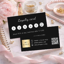 Cartão De Fidelidade Black white qr code business logo