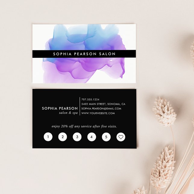 Cartão De Fidelidade Blot de Aquarela Moderna do Indigo (Criador carregado)