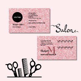 Cartão De Fidelidade Blush Glitter hair salon monogram Logo