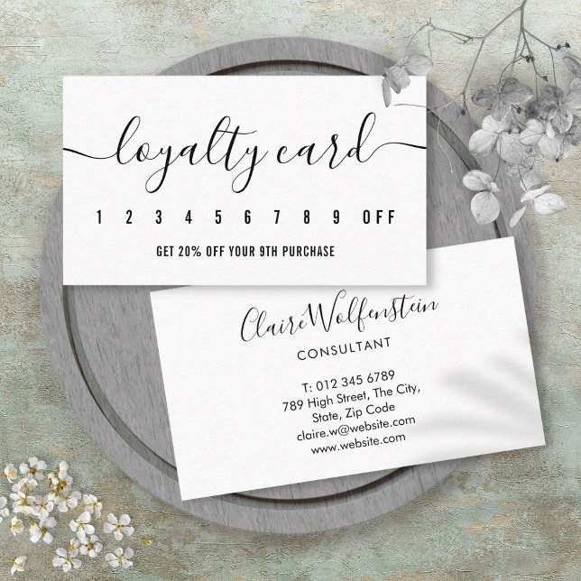 Cartão De Fidelidade Branca e Preto Profissional Moderno Simples (Simple Modern Professional Black And White Loyalty Card)