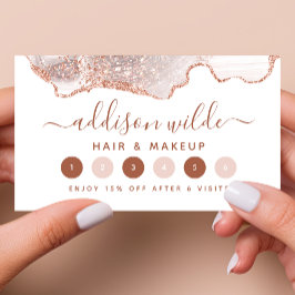 Cartão De Fidelidade Branco Chic Mármore Ágata Dourado Rosa Brilho