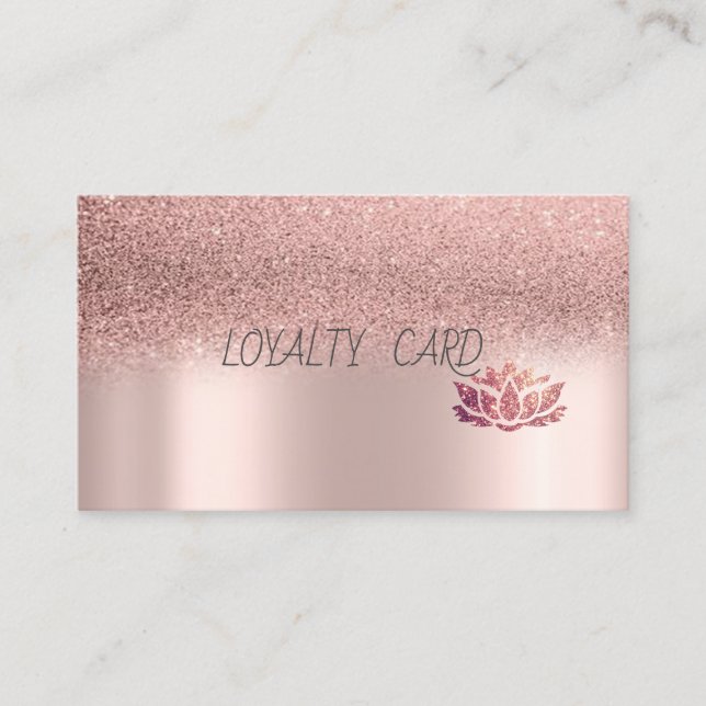 Cartão De Fidelidade Brilho Moderno Ombre Dourado Rosa Lótus (Frente)