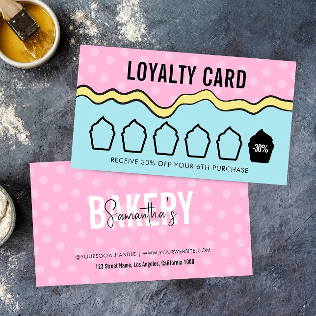 Cartão De Fidelidade Brinquedo Moderno - Folha de Cupcake de Groovy Div (Embrace the retro groove with these fun and colorful bakery loyalty cards for bakers & chefs)