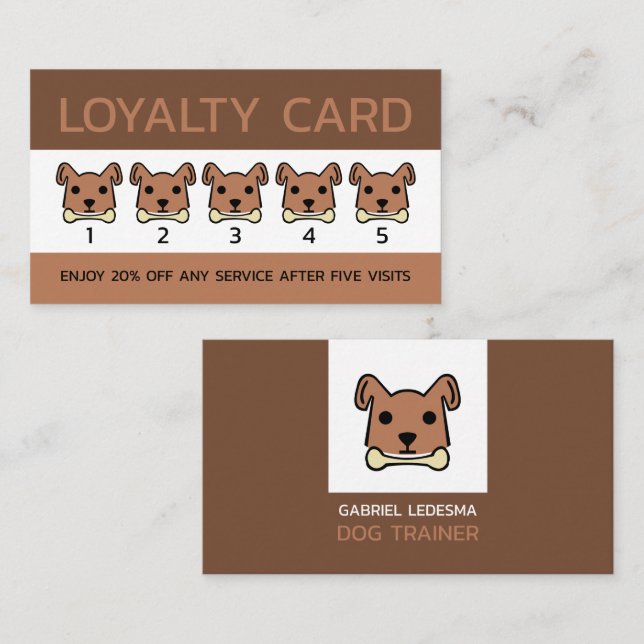 Cartão De Fidelidade Brown Dog, Dog Trainer Business (Frente/Verso)