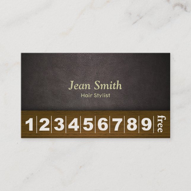 Cartão De Fidelidade Cabeleireiro Stylist Salon Leather & Wood Loyaltie (Frente)