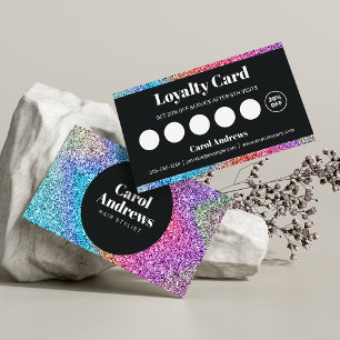 Cartão De Fidelidade Cabelereiro Black & Rainbow Glitter Glam