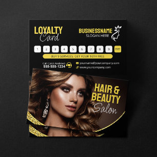 Cartão De Fidelidade Cabelereiro Glamouroso Salão de Beleza com Brilho