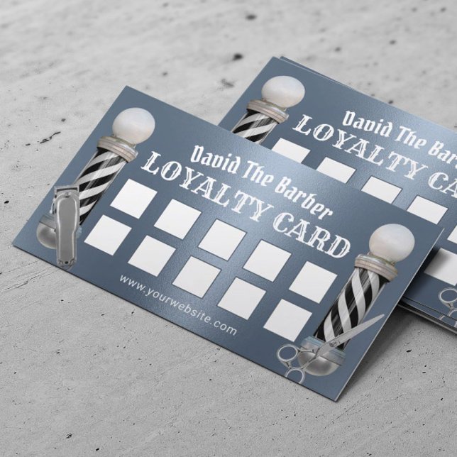 Cartão De Fidelidade Cabelo Compro Barber Estilos Azuis Dusty (Criador carregado)