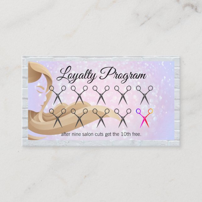 Cartão De Fidelidade Cabelo feminino | Placa de aperto de tesoura | Par (Frente)