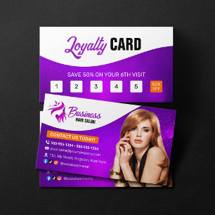 Cartão De Fidelidade Cabelo Roxo ModernoHairdresser de Bela Salão