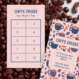 Cartão De Fidelidade Café Mugs Padrão Café Azul Cor-de-Rosa Cute 10