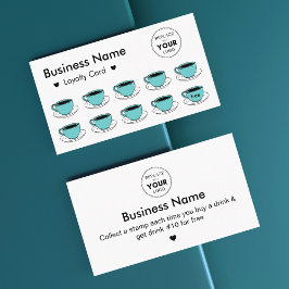 Cartão De Fidelidade Café Teal Cute Copos Adicionam Seu Logotipo Simple