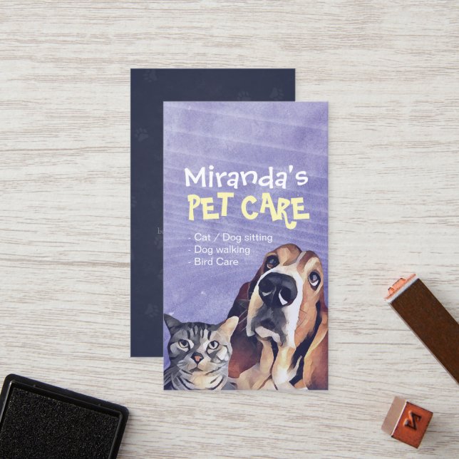 Cartão De Fidelidade Cat Dog Pet Care Almoçar Sentado Sentado (Frente/Verso In Situ)