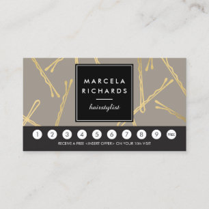 Cartão De Fidelidade Chic Dourado Bobby Pins Hair Stylist Cinza lealdad