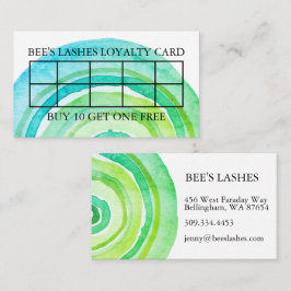 Cartão De Fidelidade Círculos de Aquarela Abstrato Verde Minimalista