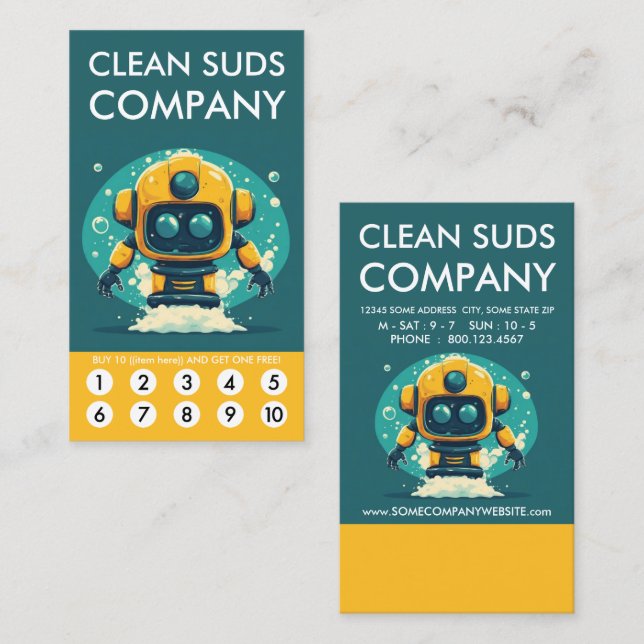 Cartão de Fidelidade Clean Suds Wash (Frente/Verso)