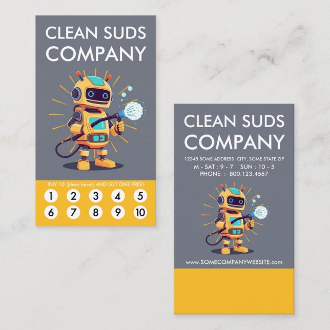 Cartão De Fidelidade Clean Suds Wash Loyalty Punch Card (Frente/Verso)