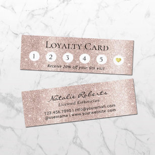 Cartão De Fidelidade Cliente com Lâmpada de Salon Rosa Dourada Glitter 