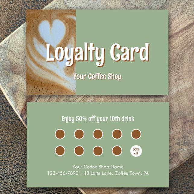 Cartão De Fidelidade Cliente de Café de Eucalipto Moderno Personalizado (Add your own words to this coffee shop loyalty card template. Eucalyptus green and modern script.
)