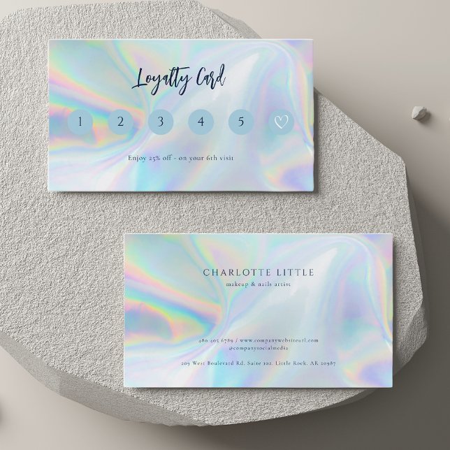Cartão De Fidelidade Cliente Holográfico de Negócios Moderno (Iridescent Holographic Beautician Hair Stylist Business Loyalty Card)
