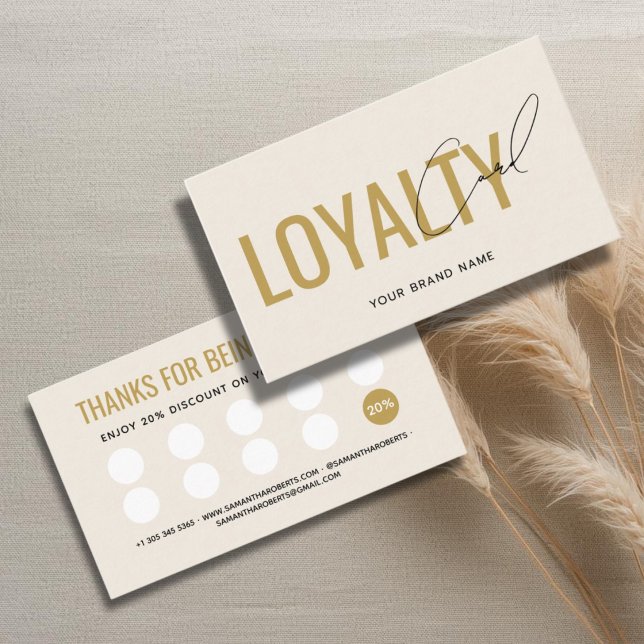 Cartão De Fidelidade Cliente moderno profissional bege dourado (Criador carregado)