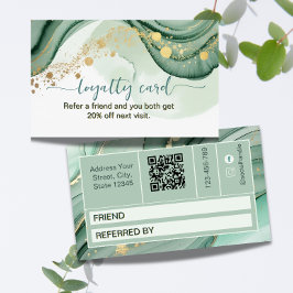 Cartão De Fidelidade Código Qr Aquarela Verde Sage Dourado