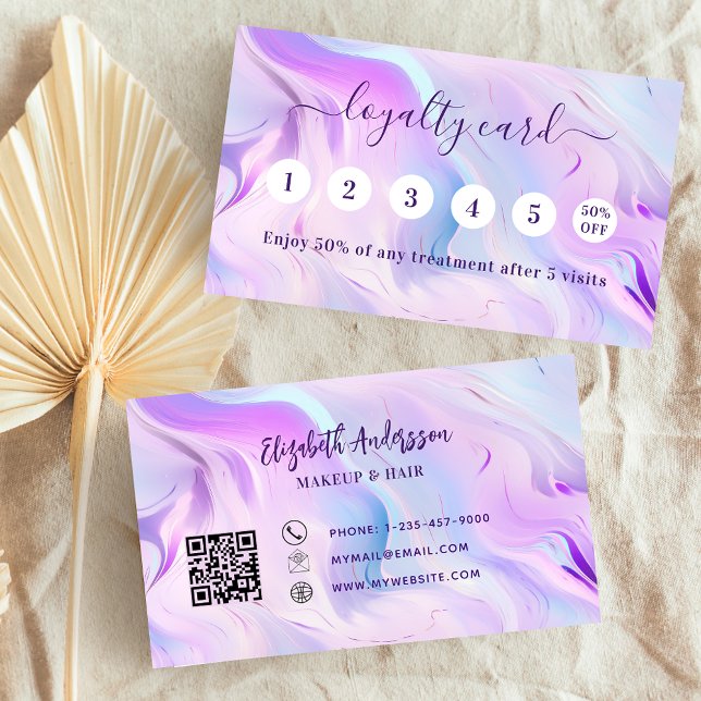 Cartão De Fidelidade Código qr holográfico rosa rosa rosa rosa rosa (Criador carregado)