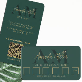 Cartão De Fidelidade Código QR Monograma Minimalista Moderno Emerald Gr