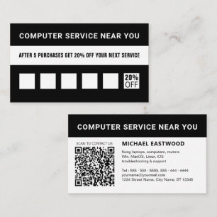 Cartão De Fidelidade Código QR Profissional Simples Preto e Branco