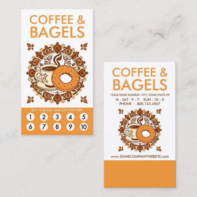 Cartão De Fidelidade Coffee and Bagels Loyalty Punch Card (Frente/Verso)