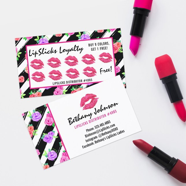 Cartão De Fidelidade Coletor Lipstick Glam Rosa Kiss Carimbo de Lealdad (Criador carregado)