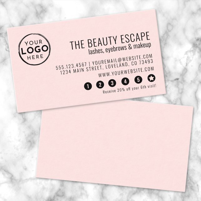 Cartão de Fidelidade com Logotipo de Negócios Mode (Blush Pink Modern Business Logo Loyalty Card)